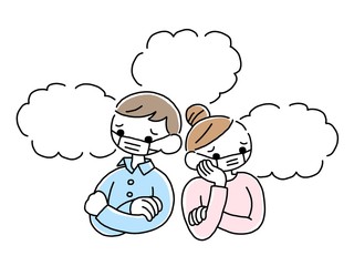 イラスト マスク 夫婦 吹き出し 困る ポーズ