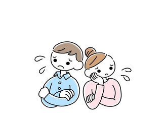 イラスト 夫婦 汗 困る ポーズ