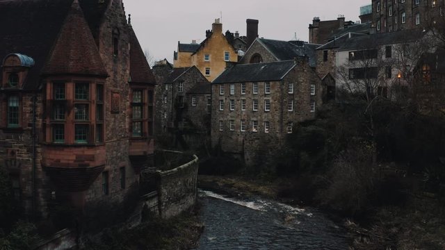 Edinburgh Dean Village Stream Aerial Shot