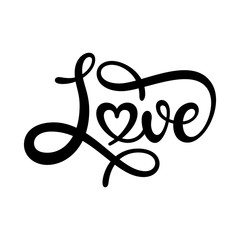 Love - black handwritten lettering isolated on white background. Modern vector element for your design. Decorative inscription..