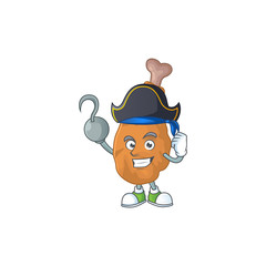 Cool pirate of fried chicken cartoon design style with one hook hand