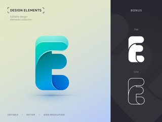 Vector origami twisted letter E logo design template. Application or Company icon