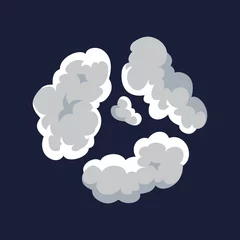 Gardinen Cartoon pattern of smoke cloud. Bomb blast. Comic vector fog puff. Steam cloud, watery vapour or dust explosion element © designer_things