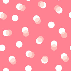 Polka dot seamless pattern. White and pink circles on red background