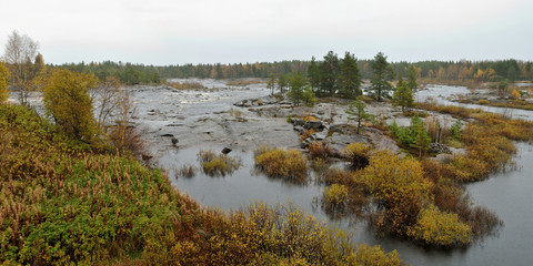 Autumn fishing in Karelia, nature and landscapes of Karelia. Beautiful panorama.
