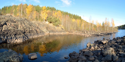 Autumn fishing in Karelia, nature and landscapes of Karelia. Beautiful panorama.
