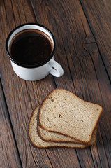 Pieces of bread and coffee