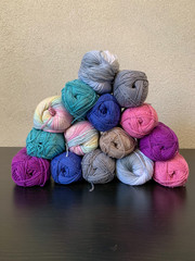 Balls of yarn on the table. Yarn for knitting.