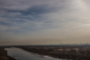 View of the city and the embankment of the Yenisei River in Krasnoyarsk, Siberia, Russia