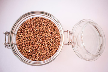 Buckwheat in a glass jar 
