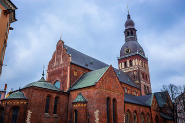 Fototapeta premium Nice View to the Riga Cathedral under dramatic sky, Latvia