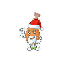 Friendly fried chicken Santa cartoon character design with ok finger