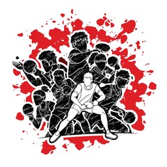 Group of Ping Pong players, Table Tennis players action cartoon sport graphic vector.
