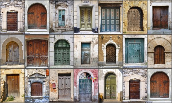 doors from different countries of Europa. Old and picturesque door. Collage and composition.