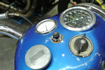 Motorcycle meter panel. Contain many indicators such as odometer, speed, rpm,  fuel level etc.  It...