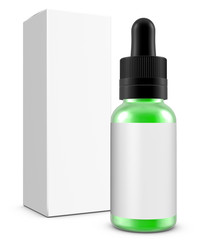 Realistic 3D Eye Dropper Bottle with Box Mock Up Template on White Background.3D Rendering,3D Illustration.Copy Space