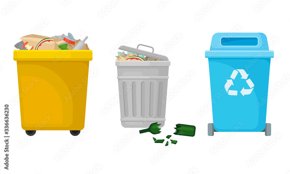 Poster garbage or refuse in the tanks and sack vector set