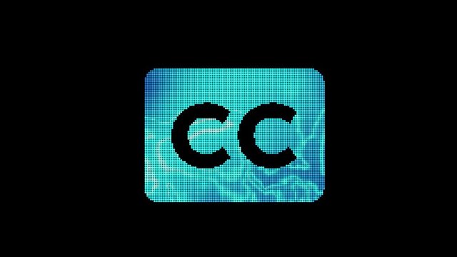 The symbol closed captioning is assembled from small balls. Then it shimmers with blue. It crumbles and disappears. In - Out loop. Alpha channel Premultiplied - Matted with color black