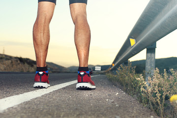 Calf of a runner. Muscled, built marathon runner's legs.