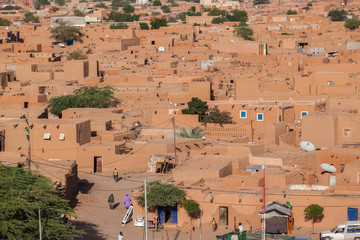 Agadez, Niger : traditional mud African architecture city center view from above