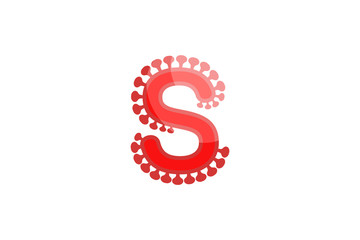 s letter red coronavirus floral font covid vector design element