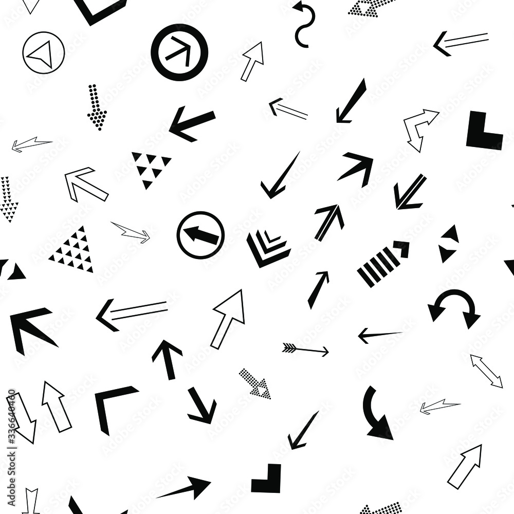 Poster seamless vector pattern with different arrows. modern cursor illustration