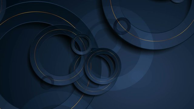 Dark blue and golden geometric motion background with abstract circles. Seamless looping. Video animation Ultra HD 4K 3840x2160