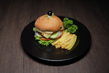 Burger with french fries