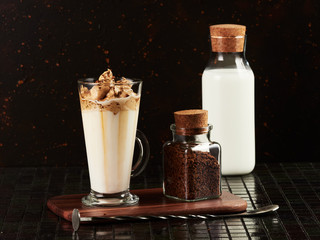 Dalgona Coffee: a layered drink made of hot milk and whipped instant coffee