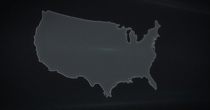 USA Map on TV Screen. United States of America Map formed by millions of pixels on TV screen. Digital generated animation.
