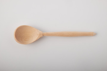 Top view Wooden spoon isolated on white background clipping path.