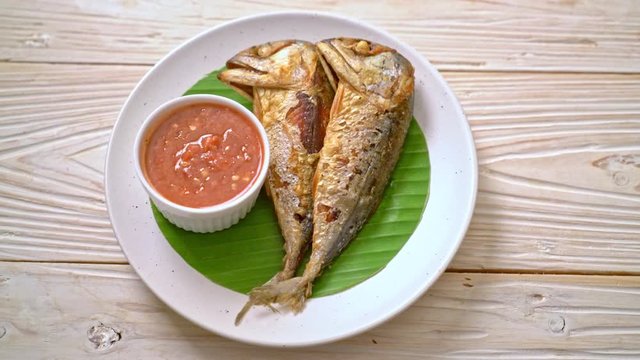 Fried mackerel fish with spicy shrimp paste sauce - Thai food style