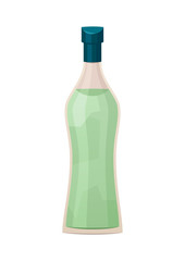 Glass bottle of vermouth on white background