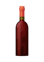 Glass bottle of red wine on white background