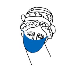 Vector Greek goddess Aphrodite in a mask into self-isolation.Quarantine illustration of ancient Greek woman protection against coronovirus.Design for web,posters,social networks,packaging,banners.