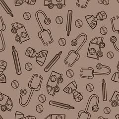 pattern seamless medicine outline stroke doctor thermometer stethoscope pills doodle sketch vector background textile print illustration stroke