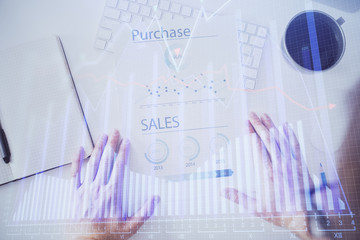 FOREX chart multi exposure with work table background.