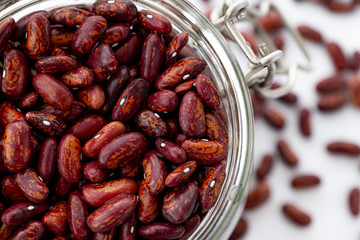 Red beans in a glass jar.