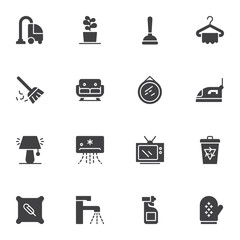 Household equipment vector icons set, modern solid symbol collection, Home appliances filled style pictogram pack. Signs, logo illustration. Set includes icons as vacuum cleaner, electric iron, lamp