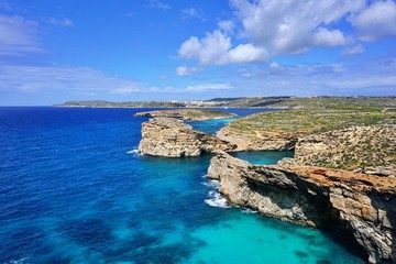 Fototapeta na wymiar Comino - the smaller sister of Malta, known mostly because of the famous Blue Lagoon; the island is worth of spending there one day walking around admiring crystal water and amazing views.