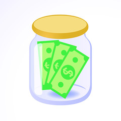 Money in jar. Investing and keeping money. 