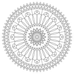 Circular pattern in form of mandala for Henna Mehndi or tattoo decoration. Decorative ornament in ethnic oriental style, vector illustration. Coloring book page.