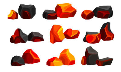 Volcanic Stones or Cobbles of Different Shapes Vector Set