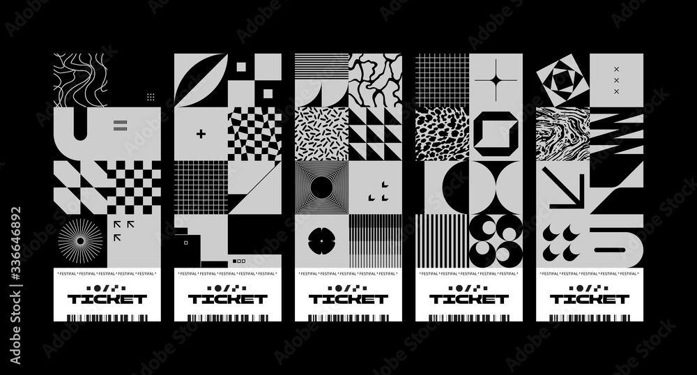 Poster festival tickets design template with abstract vector geometric pattern
