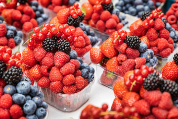 Sweet fresh berries being sold at Havel Market in Prague