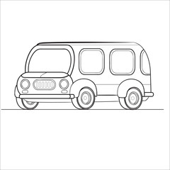 minibus outline, coloring, isolated object on a white background, vector illustration,