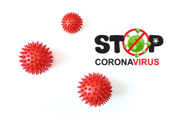 Abstract virus strain model of respiratory syndrome Stop coronavirus and Novel coronavirus covid-19 with text on white background. Virus Pandemic Protection Concept