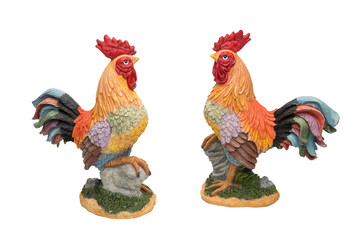 Colorful rooster figure on a white background.