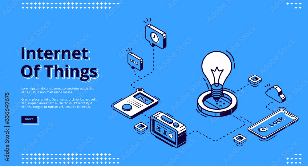 Poster internet of things banner. iot technology of smart home concept. vector landing page of house contro