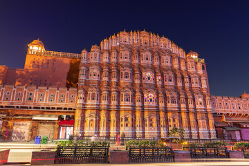 Famous Hawa Mahal Palace night view, Jaipur, India